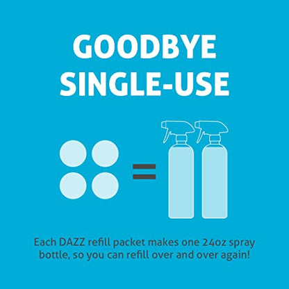 Dazz Window and Glass Cleaner Starter Kit (1 Reusable Spray Bottle, 2 Refills) Natural Cleaning Tablets - Streak Free, Eco Friendly, Non Toxic - Safe for Kids & Pets
