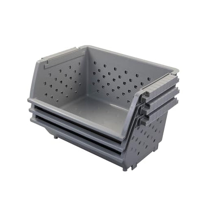 Stackable Storage Bins for Pantry Organizers and Storage 3 Pack, Pantry Storage Basket for Office, Garage, Kitchen and Home Organization (Grey)