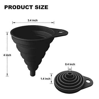 Funnels for Kitchen Use, Food Grade Silicone Collapsible Kitchen Funnel (Black) - color: 1-Black