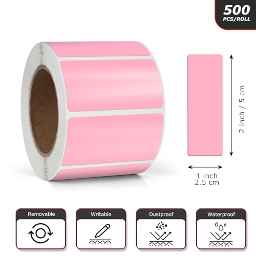 Pink Rectangle Stickers 2 x 1 Inch Color Coding Labels Vinyl Roll Self-Adhesive Waterproof Removable 500 PCS - color: Pink