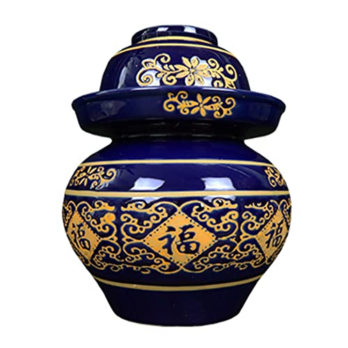 ZHOUXIAO Chinese Pickle Jar,Traditional Porcelain Pickle Jar, Ceramic Fermentation Crock Pickling Pot,Fermenting Jar with Water Seal Airlock Lid Stoneware Fermenter for Kimch blue-3KG