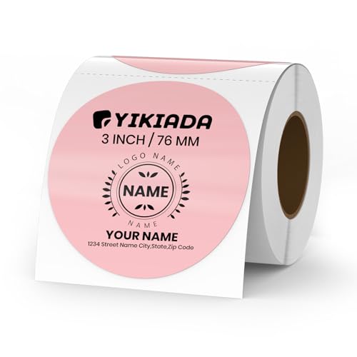Pink Circle Thermal Labels Vinyl 3 Inch Self-Adhesive Round Stickers Roll Waterproof Printer Decals Name Tag for QR Code DIY Office Address 500 PCS - color: Pink