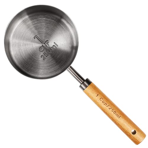 Malmo Measuring Cup with Wooden Handle, 1 Cup Titanium-plating 250 Ml Stainless Steel, Space Gray - size: 1 Cup