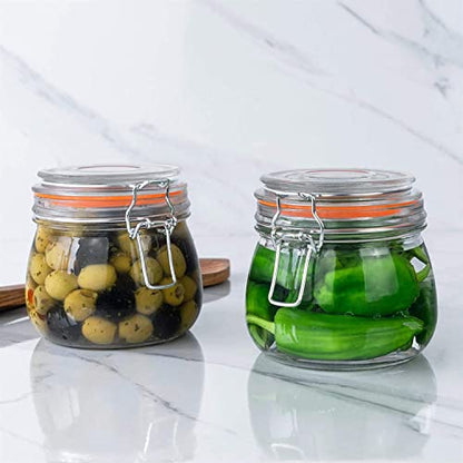 Hovico 25 oz Glass Jars With Airtight Lids And Leak Proof Rubber Gasket,Wide Mouth Mason Jars With Hinged Lids For Kitchen Canisters 750ml, Glass Storage Containers - color: 25oz*1-Round