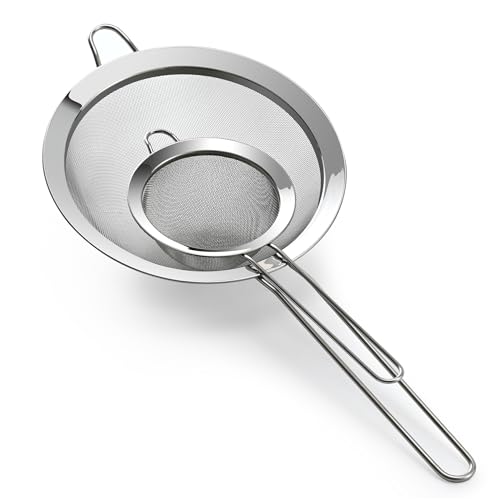 Luckyiren Premium 304 Stainless Steel Fine Mesh Strainer – Multi-Use Colander, Sieve, and Filter for Rice, Juice, Quinoa, Flour, Baking, Cooking, and Meal Prep – Durable, Easy-to-Clean Kitchen Tool - size: 7.1 in + 3.9 in