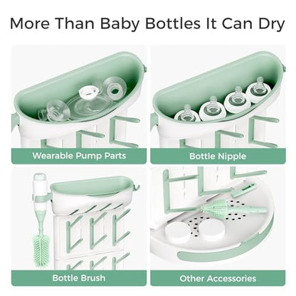 Momcozy Baby Bottle Drying Rack for 18 Bottles, Space Saving Countertop Vertical Rack for Baby Accessories & Pump Parts, Detachable Travel Drying Rack with Brush Holder