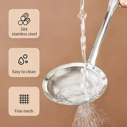 9cm/3.54inch&11cm/4.33inch 304 Stainless Steel Fine Mesh Strainer Set of 2 with Handle for Kitchen, Metal Strainers for Oil Skimmer Spoon Food Strainer Kitchen Gadgets