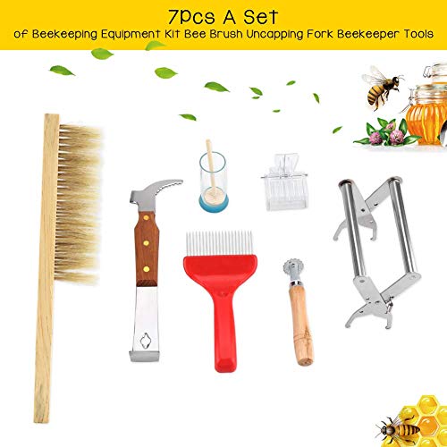 TOPINCN 7PCS A Set of Beekeeping Equipment Kit Bee Sweep Honey Knife Slot Frame Scraper Marker Bottle King Cage Clip Wire Embedding Device Beekeeper Tools