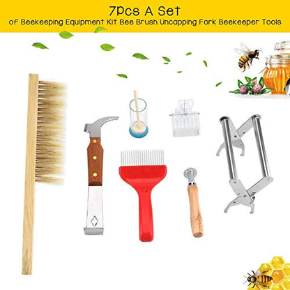 TOPINCN 7PCS A Set of Beekeeping Equipment Kit Bee Sweep Honey Knife Slot Frame Scraper Marker Bottle King Cage Clip Wire Embedding Device Beekeeper Tools