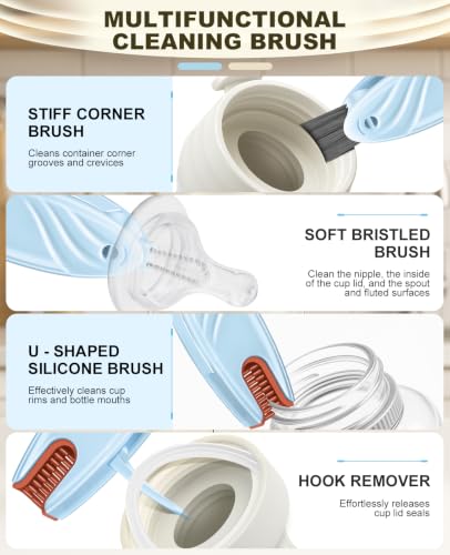 4 in 1 Cup Lid Gap Cleaning Brush Set 2 Pcs - Multifunctional Bottle Cleaning Brush Tools for Home Kitchen and Travel Cleaning | Portable Silicone Cup Lid Cleaner in 2 Colors (Beige & Blue) - color: Beige & Blue