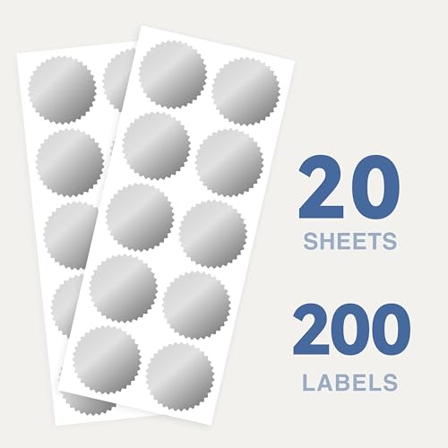 2 inch Round Silver Foil Stickers for Embossing 200 Pcs, Wmiwulien Blank Self Adhesive Notary Embosser Seal Stickers with Serrated Edge for Certificate Package, Envelope, Wafer, Awards Legal Metallic - color: Silver