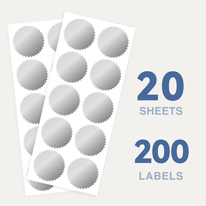 2 inch Round Silver Foil Stickers for Embossing 200 Pcs, Wmiwulien Blank Self Adhesive Notary Embosser Seal Stickers with Serrated Edge for Certificate Package, Envelope, Wafer, Awards Legal Metallic - color: Silver