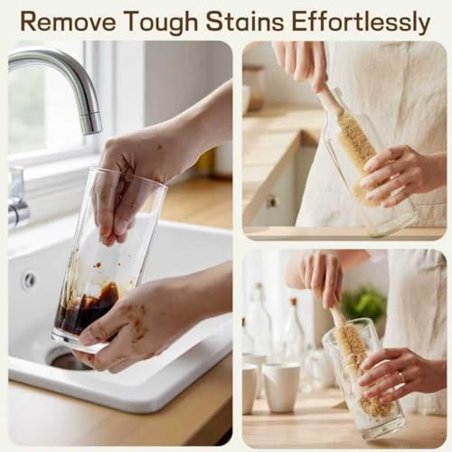 Bottle Brush Cleaner,Long Beech Wood Handle Non-Scratch,L-Shape for Cleaning Coffee Cups,Mason,Thermos,Glass Bottle,Beer Bottles,Wine Bottles,Baby Bottle-2 Pack - size: 2 Pack - L-Shape Brushes