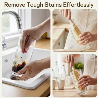Wooden Bottle Brush - L-Shape Long Handle Cup Scrubber for Water Bottles, Decanters & Glassware - Beech Wood Kitchen Cleaning Tool (Multipack) (4) - size: 4 Pack - L-Shape Brushes