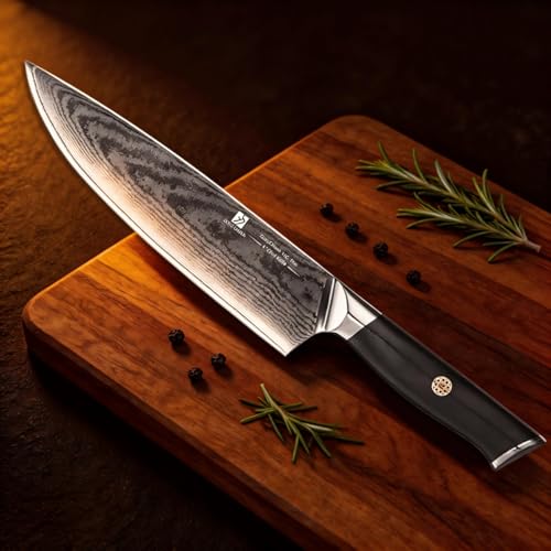 Chef Knife,8inch Damascus knife,67-Layer High Carbon Stainless Steel Kitchen Knife,Professiona Sharp Cutting Knives with Ergonomic G10 Black Handle,Gift Box for Home and Kitchen Birthday Gift - style: 13C pro Chef Knife(Black)