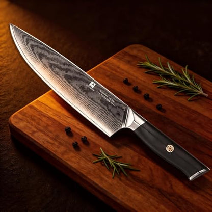 Chef Knife,8inch Damascus knife,67-Layer High Carbon Stainless Steel Kitchen Knife,Professiona Sharp Cutting Knives with Ergonomic G10 Black Handle,Gift Box for Home and Kitchen Birthday Gift - style: 13C pro Chef Knife(Black)