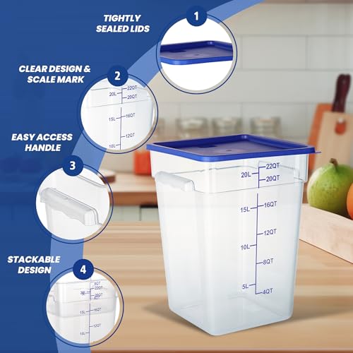 4 Pack 22 Quart Food Storage Containers with Lids, Polycarbonate Square Commercial Food Containers, NSF, Clear, New Version - color: 22Qt-New Version