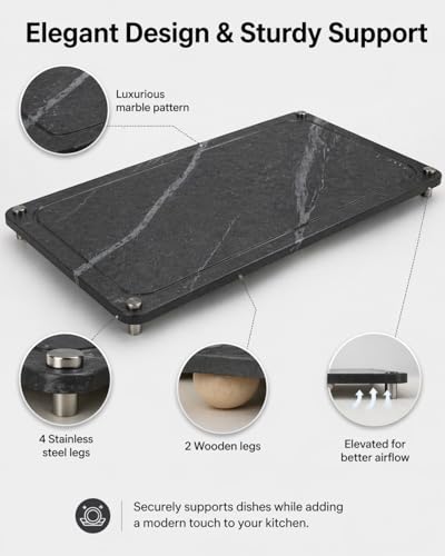 Large Stone Drying Mat for Kitchen Counter - 24”*16” Marble Veining Quick Drying Fast Absorbent Drying Mat, Natural Diatomaceous Earth Dish Drying Mat - size: 24" x 16"