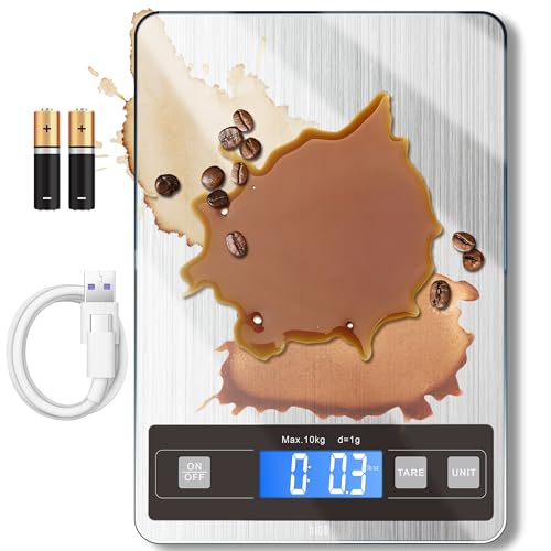 hito Food Scale 33lb Digital Kitchen Scale Rechargeable Waterproof Weight Grams and oz 1g/0.1oz Precise, for Weight Loss, Cooking and Baking, Ash Silver - color: Silver, size: 33lbs charging/ battery