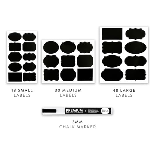96 Chalkboard Labels for Storage Bins, Chalkboard Stickers with Chalk Maker, Chalk Labels for Kitchen Containers Organizing, Removable Black Food Pantry Jar Label Stickers for Glass Bottles - style: Assorted Shapes - 96pcs