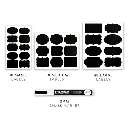 96 Chalkboard Labels for Storage Bins, Chalkboard Stickers with Chalk Maker, Chalk Labels for Kitchen Containers Organizing, Removable Black Food Pantry Jar Label Stickers for Glass Bottles - style: Assorted Shapes - 96pcs