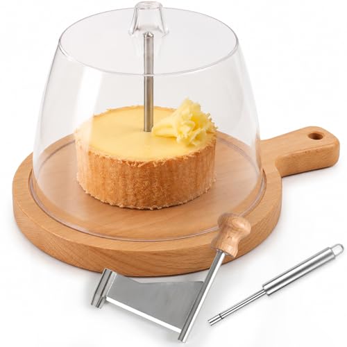 Penitue Cheese Curler Wheel with Corer & Dome Lid, Cheese Shaver for Tête de Moine or Chocolate, Easy to Make Rosettes for Entertaining & Ornate Charcuterie, Solid Wood Base, Stainless Steel Blade - color: With Corer & Dome Lid
