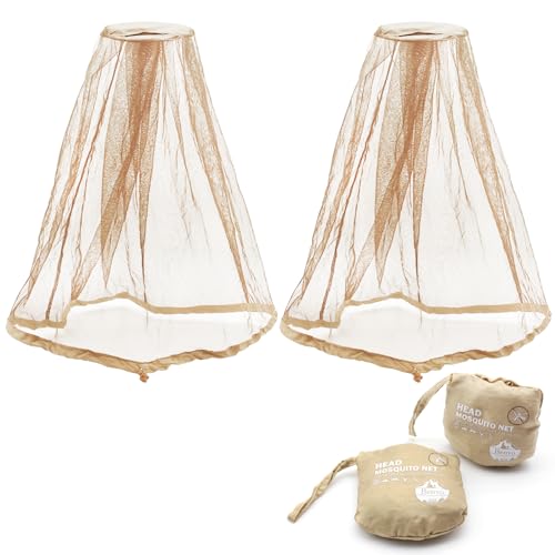 Benvo Mosquito Head Net Mesh One Piece Face Neck Fly Netting Cover from Bugs Gnats Noseeums Hat-Compatible Insect Shield for Fishing, Camping, Gardening (2pcs, Khaki, Upgraded Big Net) - color: Beige