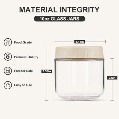 SHOWIN Overnight Oats Containers with Lids, 10oz Glass Jars with Lids 8 pcs, Apricot, Wide Mouth Mason jars for Salad, Yogurt, Snacks, Meal Prep - color: Camel, size: 10oz-8pc