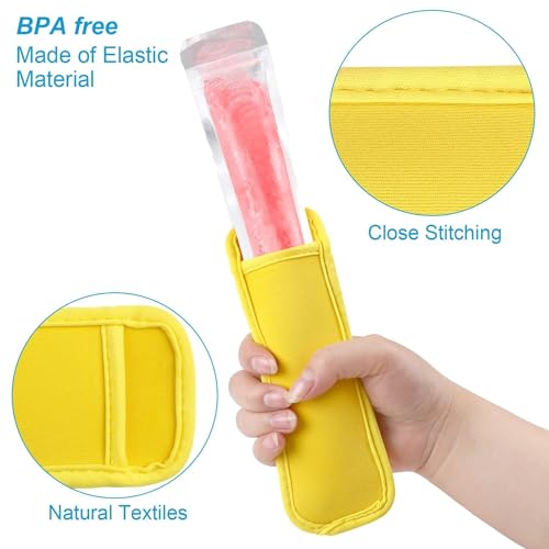 JANYUN 24 Pack Yellow Popsicle Bags Ice Pop Sleeves Antifreezing Holder | DIY Blank Elasticity Neoprene Freeze Frozen Pops Holders Yogurt Treats Sleeves Summer Party Favors Classroom School Gifts - color: Yellow
