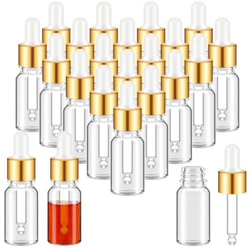 Didaey 100 Pcs 1/2/3/5/10/15 ml Mini Glass Oil Dropper Bottle Bulk, Clear Essential Small Empty Bottles Sample Containers Perfume Liquid Vials with Cap for Traveling (10 ml,Champagne Gold) - color: Champagne Gold, size: 10 ml