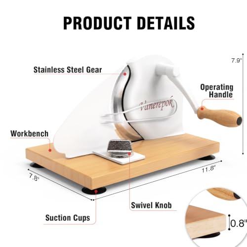 vanerepok Manual Bread Slicer Adjustable Thickness for Homemade Sourdough | Hand Crank Bread Cutter with Scale & Stable Suction Cups & Wood Base for Even Slicing Perfect Baking Gift for Home Bakers - color: PureWhite