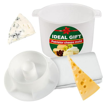 Cheese Mold for Cheese Making with Follower Piston 1/2 gal - Cheesemaking Supplies - Cheese Form Mold - Cheese Making Basket - Cotton Cloth For Straining - Molde Para Queso Casero