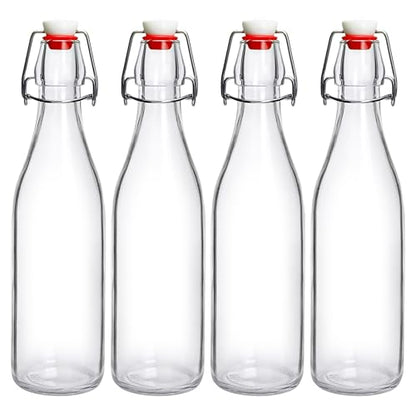 Swing Top Bottles 16oz,4 Pack Glass Brewing Bottles with Airtight Grolsch Closures, Reusable for Kombucha, Beer, Cold Brew, Homemade Beverages Storage