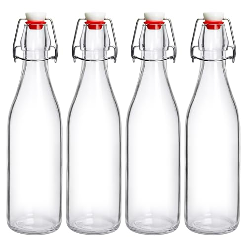 Swing Top Bottles 16oz,4 Pack Glass Brewing Bottles with Airtight Grolsch Closures, Reusable for Kombucha, Beer, Cold Brew, Homemade Beverages Storage