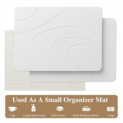 2 Pack Stone Drying Mat for Kitchen Counter,(White, 16''x12'') | Quick Dish Drying Stone Mat Kitchen,Stone Dish Drying Mat,Quick-Dry Absorbent Bath & Countertop Stone Dishes Mats - color: White