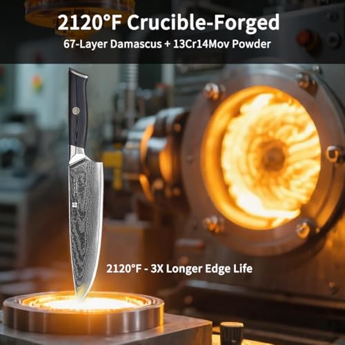 Chef Knife,8inch Damascus knife,67-Layer High Carbon Stainless Steel Kitchen Knife,Professiona Sharp Cutting Knives with Ergonomic G10 Blue Black Handle,Gift Box for Home and Kitchen Birthday Gift - style: 13C pro Chef Knife(Blue Black)