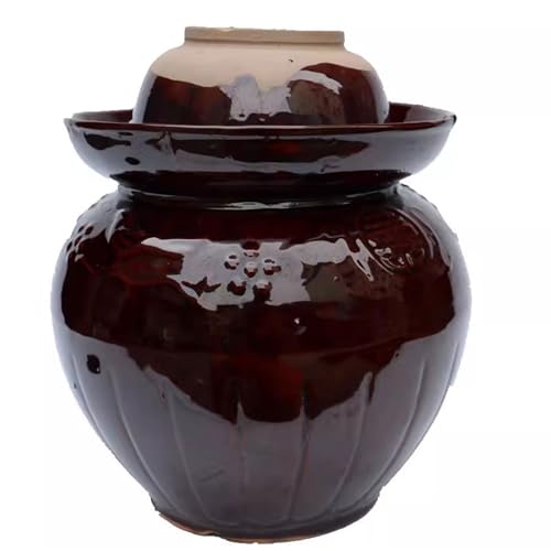 Traditional Chinese Ceramic Fermentation Crock With Water Seal Lid, Stoneware Sauerkraut Pickling Jar, 1 Pcs(3.5L) - size: 3.5L