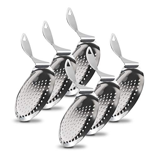 Piña Barware's The Bender - Stainless Steel Commercial Bent Handle Julep Style Cocktail Bar Strainer, Polished Finish Commercial Bar Pack - color: Mirror Polished, 6 Strainer Bar Pack