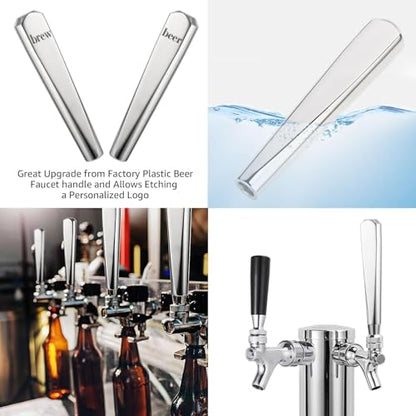 MRbrew Beer Tap Handle 2 PCS, Upgraded Beer Faucet Handle 304 Stainless Steel Beer Keg Tap Handle Commercial Standard 3/8”Threading Kegerator Tap Handle for Kegerator Tower Stout Nitro Tap Draft Beer - size: 2 Count