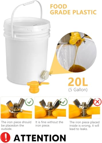 15PCS Honey Extractor Kit, 2 Pack 5 Gallon Honey Bucket with Gate | 58-90% Refractometer, Honey Strainer, Beekeeping Harvesting Equipment With Hive Tool, Frame Gripper, Uncapping Knife & Gloves - size: 2 Buckets