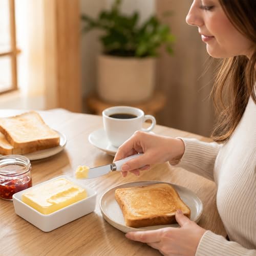 2 Pack Stainless Steel Butter Knife Spreader Knife Small Butter Knife Multipurpose Cheese Spreader with White Porcelain Handle for Kitchen Restaurant Party Kitchen Gadgets Cream Cheese Jam Pastry