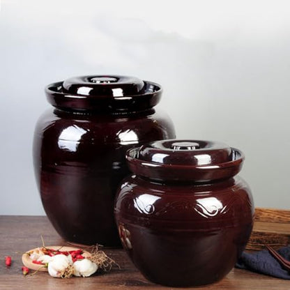 Ceramic Pickle Crock with Lids,Kimchi Containers, Fermentation Jar, Fermentation Jars Ceramic Pots, Sealed Fermentation Jars with Lids, Sauerkraut Crock -Brown||5L - size: 5L