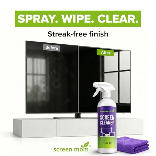Screen Mom Screen Cleaner Spray 2 Pack-16oz for TV, Car, Laptop & Computer | Streak-Free Formula, Alcohol & Ammonia-Free, Safe for TVs, OLED Glass Tablets & Phones, Gentle Cleaning, No Residue Finish - size: 32 Fl Oz (Pack of 1)