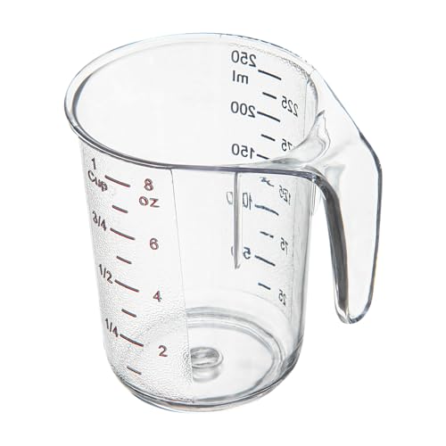 Restaurantware RW Base 1 Cup Measuring Jar 1 Durable Measuring Beaker - Metric And Imperial Units Handle With Thumb-Grip Design Clear Plastic Measuring Cup Tolerates Up To 248F - color: Clear, size: 3.75" × 3.00" × 3.75"
