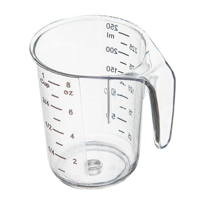 Restaurantware RW Base 1 Cup Measuring Jar 1 Durable Measuring Beaker - Metric And Imperial Units Handle With Thumb-Grip Design Clear Plastic Measuring Cup Tolerates Up To 248F - color: Clear, size: 3.75" × 3.00" × 3.75"
