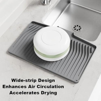 Silicone Dish Drying Mat with Raised Drainage Edges,Non-Slip and Heat-Resistant,Includes Hanging Hole,Kitchen Countertop Drying Mat,Easy to Clean(18.9" x 13.58", Grey)