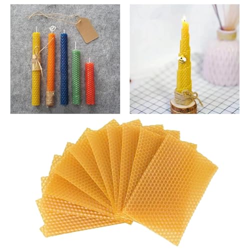 10 Pcs Beehive Wax Frame, Beeswax Sheets Sheets Honeycomb Wax Coating Base Board, Beekeeping Foundation Beeswax Making DIY Candle Maker (Yellow, One Size)