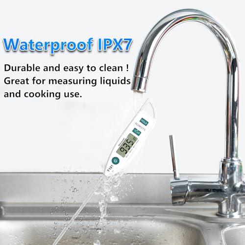 BOMATA Waterproof IPX7 Thermometer for Water, Liquid, Candle and Cooking. Instant Read Food Thermometer with Long Probe for Cooking, Meat, BBQ! T101 White - color: White