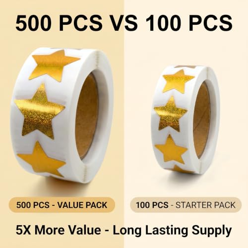 500Pcs Gold Glitter Star Reward Stickers, School Classroom Potty Training Envelope Seals, Wedding Birthday Party Favors - color: 500pcs- Gold Glitter Star