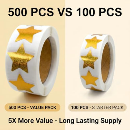500Pcs Gold Glitter Star Reward Stickers, School Classroom Potty Training Envelope Seals, Wedding Birthday Party Favors - color: 500pcs- Gold Glitter Star
